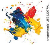 3d Isolated colorful oil paint doodle hand drawn brush strokes, splashes, splatters, spots, liquid drops. Vector dirty artistic brushstrokes patern on white background. Modern  design. Grunge texture.