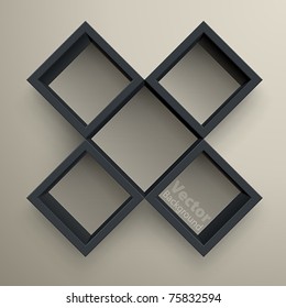 3d isolated Empty black bookshelf. Vector illustration