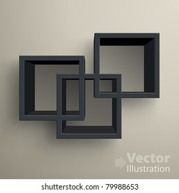 3d isolated Empty black bookshelf. Vector illustration