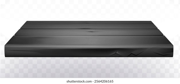 3d isolated empty black wooden shelf for exhibit on white background. 