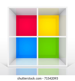 3d isolated Empty colorful bookshelf. Vector illustration.