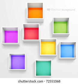 3d isolated Empty colorful bookshelf. Vector illustration.