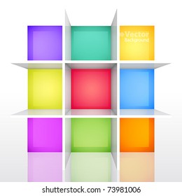 3d isolated Empty colorful bookshelf. Vector illustration.