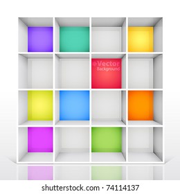 3d isolated Empty colorful bookshelf. Vector illustration