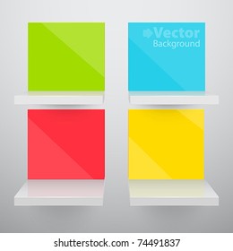 3d isolated Empty colorful shelves for exhibit. Vector illustration.