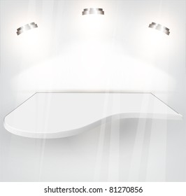 3d isolated Empty shelf for exhibit. Vector illustration.