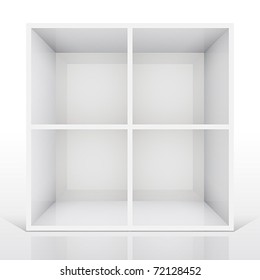 3d isolated Empty white bookshelf. Vector illustration