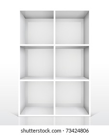 3d isolated Empty white bookshelf. Vector illustration