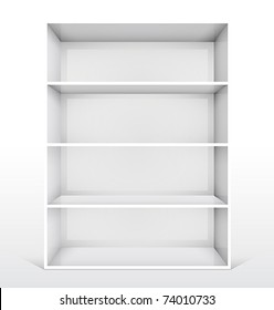 3d isolated Empty white bookshelf. Vector illustration