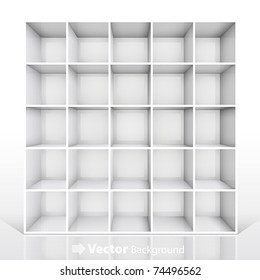 3d isolated Empty white bookshelf. Vector illustration