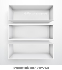 3d isolated Empty white bookshelf. Vector illustration