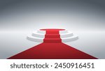 3d Isolated Empty White Podium with Red Carpet for Product Presentation. Marketing Background. Three Steps Cylindrical Platform. Exhibition Vector illustration.