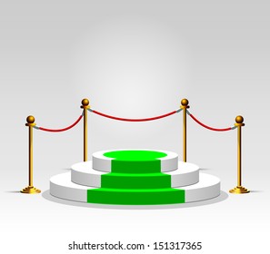 3d isolated Empty white podium with GREEN carpet. Vector illustration.