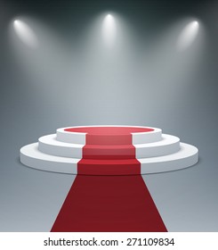 3d isolated Empty white podium on gray background. Vector illustration.