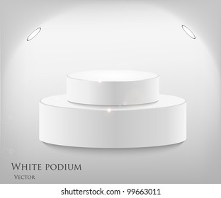 3d Isolated Empty White Podium On Gray Background. Vector Illustration