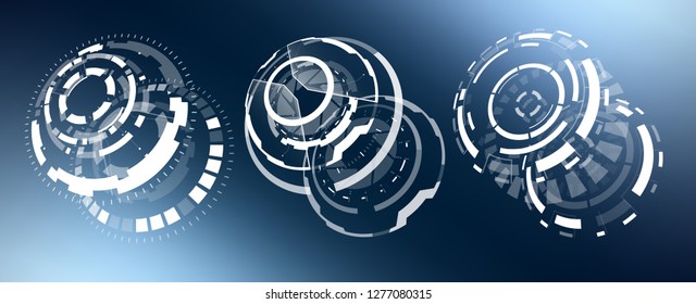 3D Isolated Futuristic Circle Elements Set. Virtual Reality Hologram Technology Concept