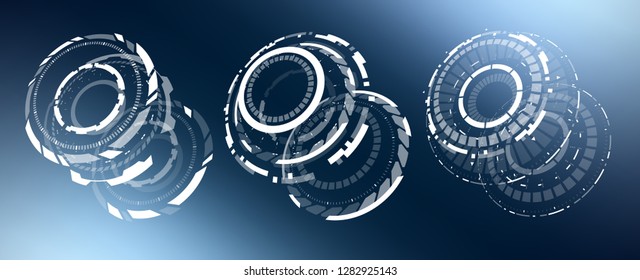 3D Isolated Futuristic Circle Elements Set. Virtual Reality Hologram Technology Concept