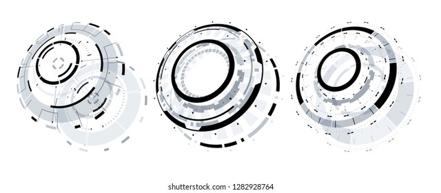 3D Isolated Futuristic Circle Elements Set. Virtual Reality Hologram Technology Concept