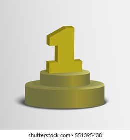 3d isolated gold winner podium on gray background. Number 1, one, first. Vector illustration.