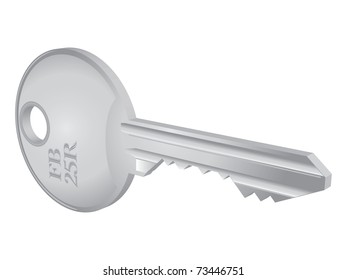 3D isolated metallic key - detailed realistic illustration