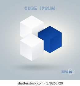 3d isolated minimal cube vector background for banner, web site background, infographic - white, blue version