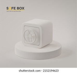 3d isolated safe box realistic cartoon vector illustration. Security box with closed door on white background. You can easily recolor any detail in this illustration