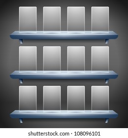 3d isolated shelf for exhibit with empty glass buttons