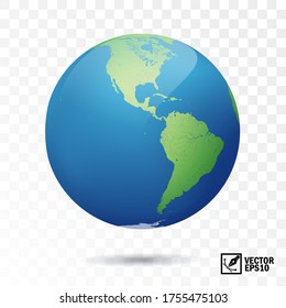 3D isolated vector earth, globe with view of the continents of North and South America