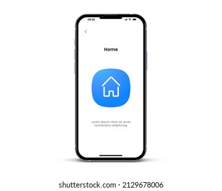 3d isolated vector elements. Minimal modern home, homepage, base, mainpage icon emblem symbol with ultra realistic smartphone. 3d blue home icon. Mobile app icons. Device UI UX mockup.