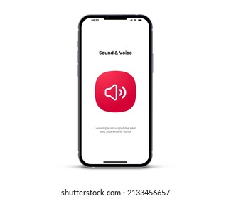 3d isolated vector elements. Minimal modern sound, noise, notification, voice adjust icon emblem symbol with ultra realistic smartphone. 3d red sound icon. Mobile app icons. Device UI UX mockup.