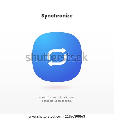 3d isolated vector elements. Minimal modern sync, rotate, swap, repeat, reset, sustainability, shuffle icon emblem symbol. 3d blue synchronize icon. Mobile app icons. Device UI UX mockup. [[stock_photo]] © 