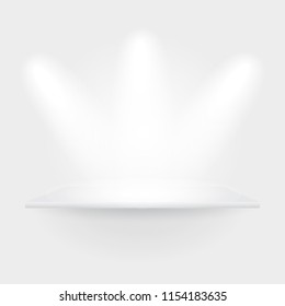 3d isolated white empty shelf for exhibit – stock vector