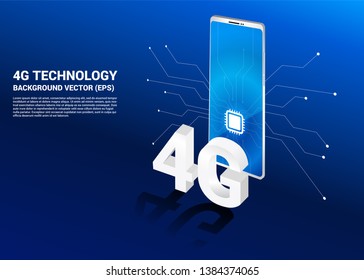 3D isometric 4G and mobile phone with cpu icon. Concept for mobile phone technology and telecommunication.