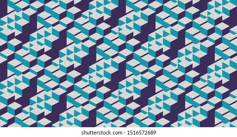 3D Isometric abstract Cubes, seamless pattern illustration vector