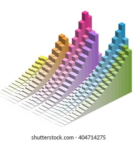 3d isometric abstract graphic shape, colorful growing bar chart, design element for business concept or infographic