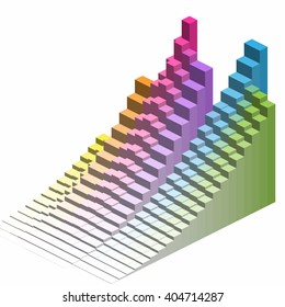 3d isometric abstract graphic shape, colorful growing bar chart, design element for business concept or infographic