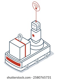 3d Isometric AGV robot, or Automated Guided Vehicle, a driverless robot that moves materials around a facility. vector illustration eps10.