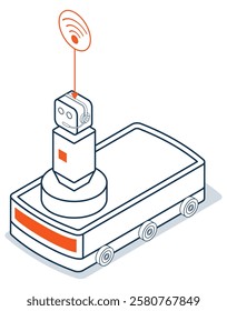 3d Isometric AGV robot, or Automated Guided Vehicle, a driverless robot that moves materials around a facility. vector illustration eps10.