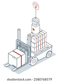 3d Isometric AGV robot, or Automated Guided Vehicle, a driverless robot that moves materials around a facility. vector illustration eps10.