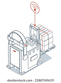 3d Isometric AGV robot, or Automated Guided Vehicle, a driverless robot that moves materials around a facility. vector illustration eps10.