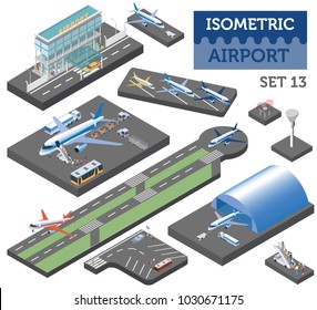 3d isometric airport and city map constructor elements isolated on white. Build your own infographic collection. Vector illustration