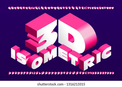 3D isometric alphabet font. 3d effect wide letters and numbers. Stock vector typescript for your typography design.