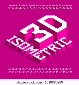 3D isometric alphabet font. 3d effect geometric letters and numbers with shadow. Stock vector typescript for your design.