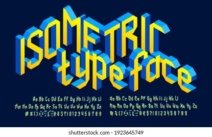 3D isometric alphabet font. 3d letters, numbers and punctuation. Uppercase and lowercase. Stock vector typescript for your typography design.