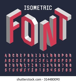 3d isometric alphabet font. Letters, numbers and symbols. Three-Dimensional stock vector typography for headlines, posters etc.