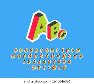 3D isometric alphabet font. Vector typeface for typography design.