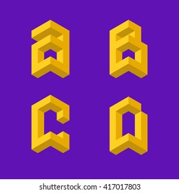 3d isometric alphabet. Letters "A,B,C,D"