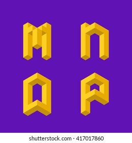 3d isometric alphabet. Letters "M,N,O,P"