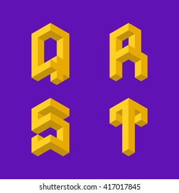 3d isometric alphabet. Letters "Q,R,S,T"