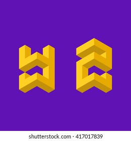 3d isometric alphabet. Letters "Y,Z,"